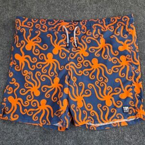 Tom & Teddy Swim Trunks Mens Large Blue Orange Octopus Print Beach Board Shorts